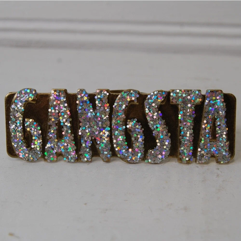 Gangsta Ring Spell out 3 Finger Adjustable Gold-tone‎ jewelry Rubie's Costume